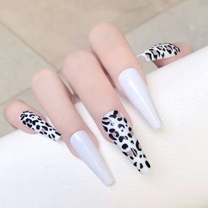 White and leopard print press on nails